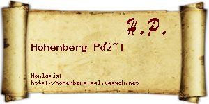 Hohenberg Pál névjegykártya